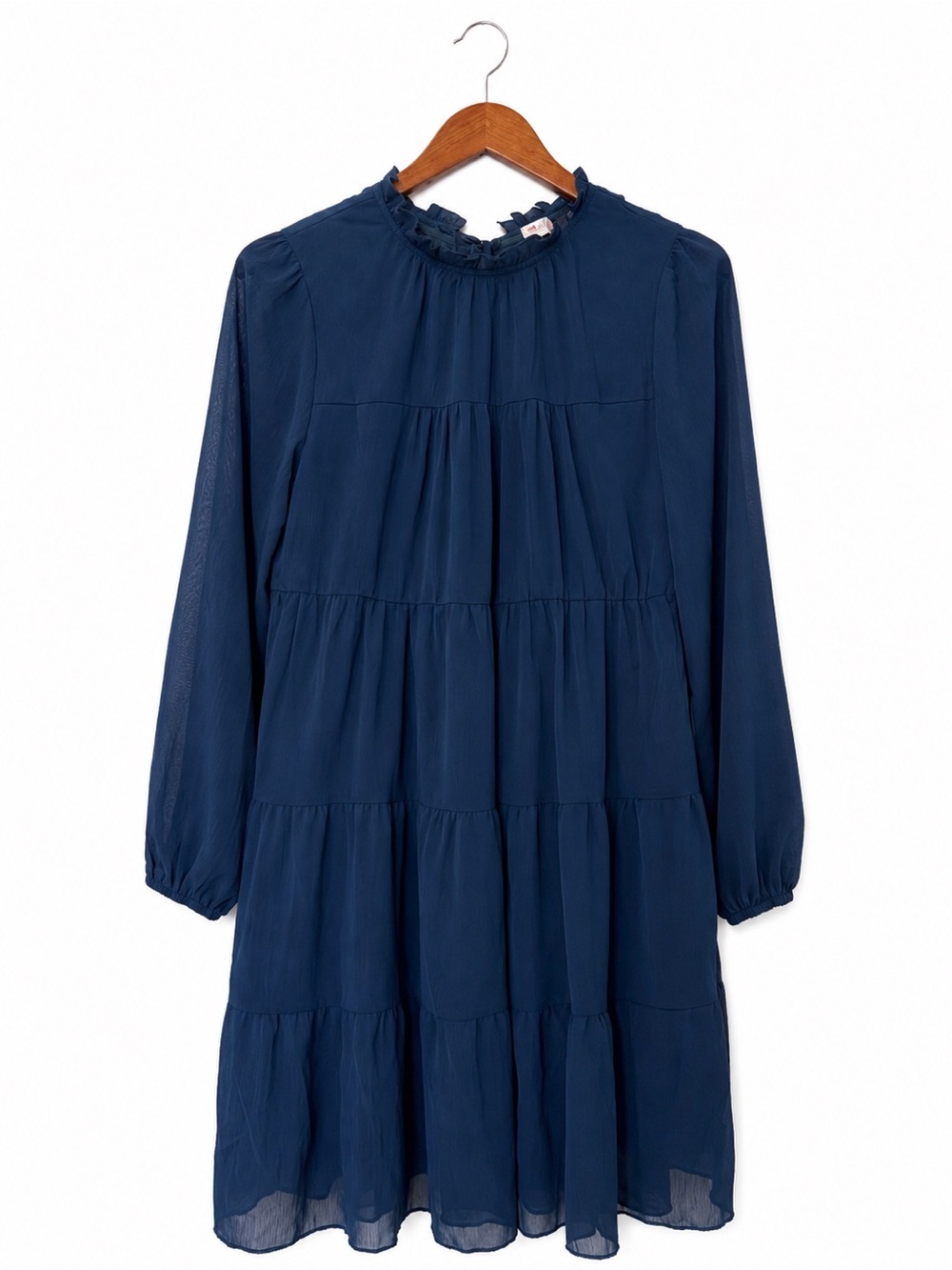 Long-Sleeve Blue Tiered Mini Dress
